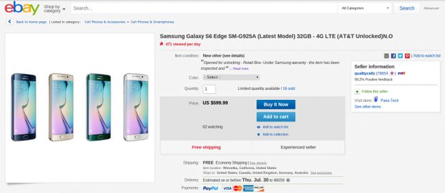 Fotografía - [Trato Alerta] AT & T desbloqueado Samsung Galaxy S6 Edge A la venta por sólo $ 599 en Ebay, $ 200 de descuento al por menor